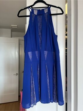 BCBGMaxAzria Cobalt Blue Lace-Panel Halter Mini Dress